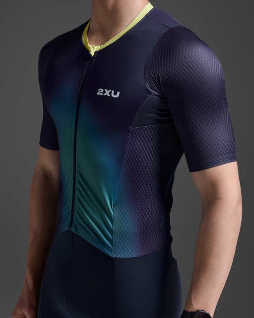 2XU Aero Hex Sleeved Herre Tri Suit Midnight/Cool, Str. S 