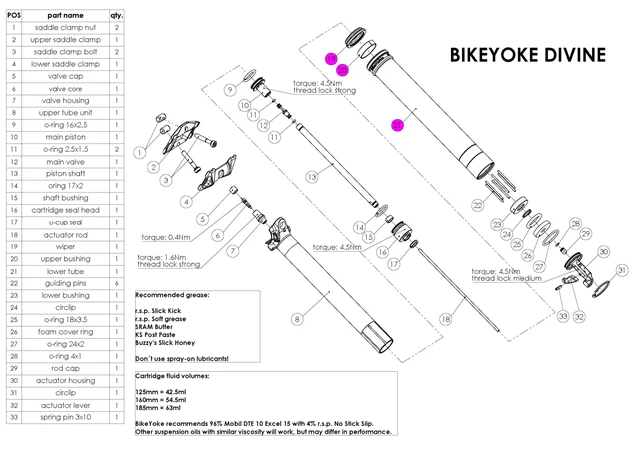 BikeYoke Revive/Divine Lower Tube Unit 213 mm, 31.6 mm, For Revive og Divine 