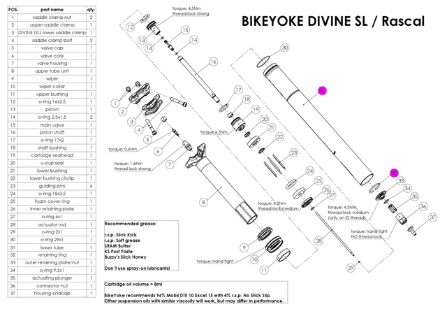 BikeYoke Divine SL Lower Unit 30.9 mm, Lower Unit Tube 