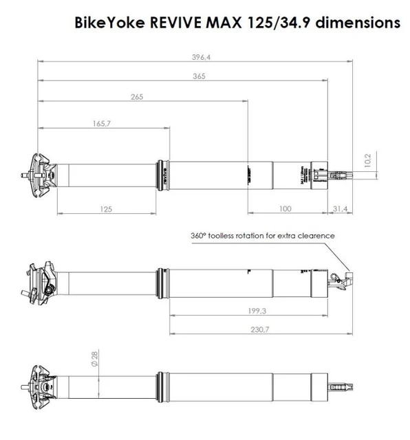 BikeYoke Revive Max Dropper Sadelstolpe U/remote, 125 mm, 34.9 mm, 530 g 