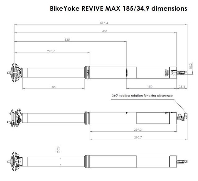 BikeYoke Revive Max Dropper Setepinne U/remote, 185 mm, 34.9 mm, 630 g 