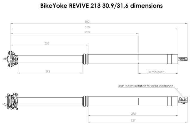 BikeYoke Revive 2.0 Dropper Setepinne U/remote, 213 mm, 30.9 mm, 610 g 