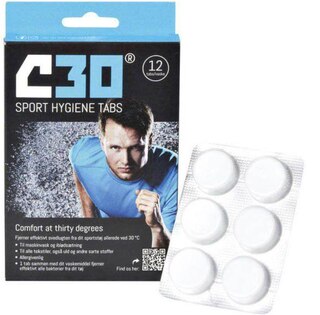 C30 Sports Hygiene Vasketabletter Fjerner svettelukt, 12 tabletter