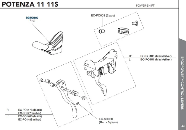 Campagnolo Ergopower Hendelgummi Sort, Potenza og Centaur 11s 