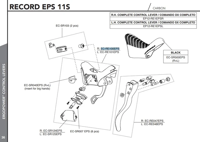 Campagnolo Ergopower Hendelkropp Høyre, Record EPS 11s 