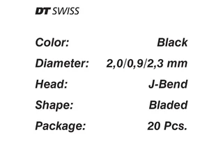 DT Swiss Aerolite Eiker 20 stk Sort, 2.0/0.9/2.3mm, 240-292mm