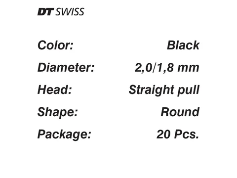 DT Swiss Competition Eiker 20 stk Sort, 2 - 1.8 - 2mm, 240-300mm