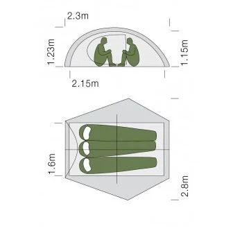 Exped Mira III HL 3P Telt Grønn, 215 x 160 x 115 cm, 1,8 kg 