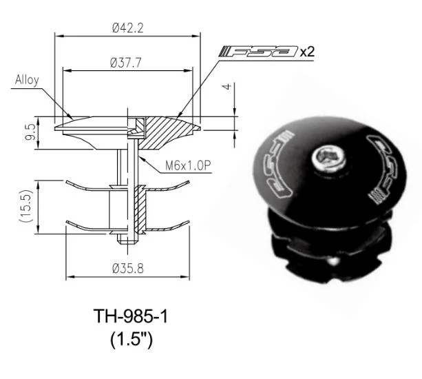 FSA Stjernemutter med Top Cap Sort, Alu, 1.5" 