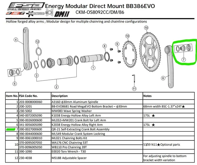 FSA QR-21 Krankbolt Sølv 
