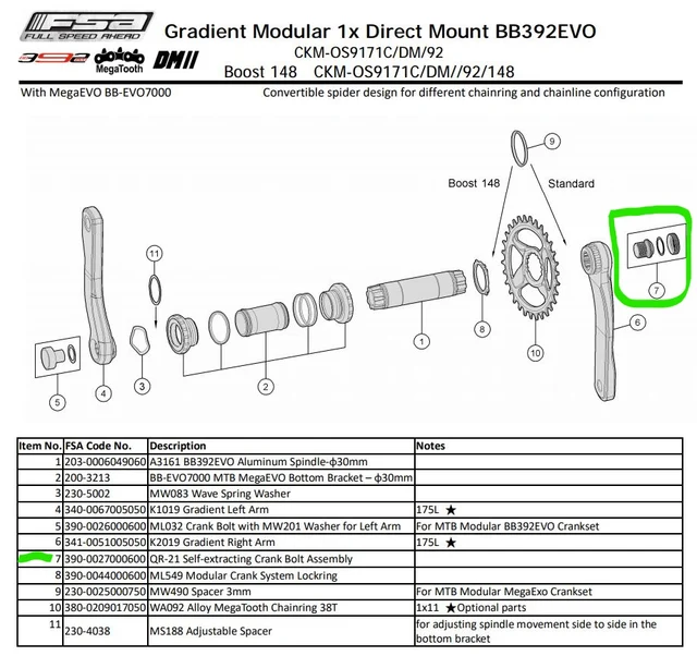 FSA QR-21 Krankbolt Sølv 