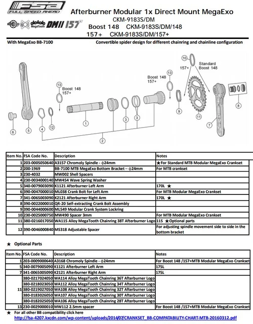 FSA Afterburner Modular Singel Kranksett Sort, 175 mm, 32T 
