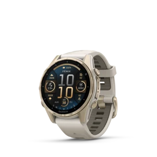 Garmin Fenix 8 AMOLED 43mm GPS Klokke Soft Gold/Dark Sand Band