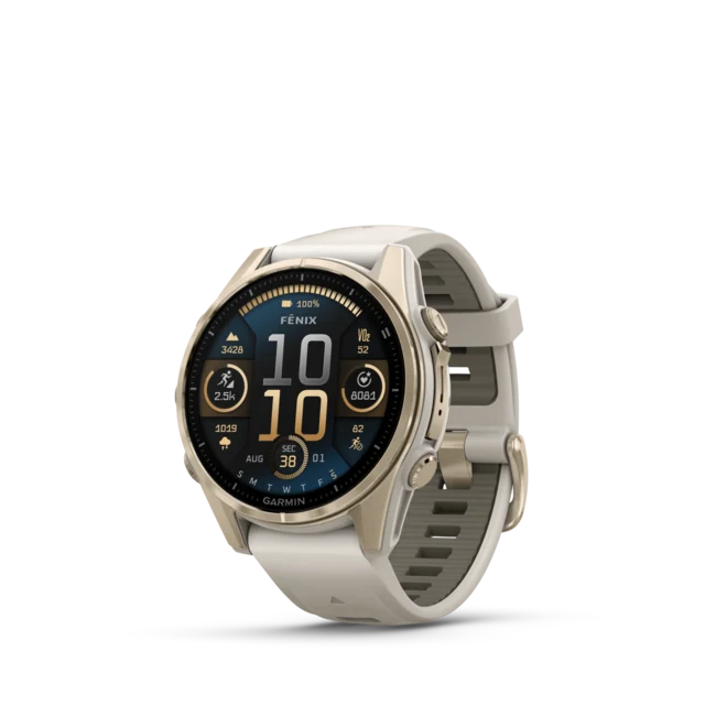 Garmin Fenix 8 AMOLED 43mm GPS Klokke Soft Gold/Dark Sand Band 