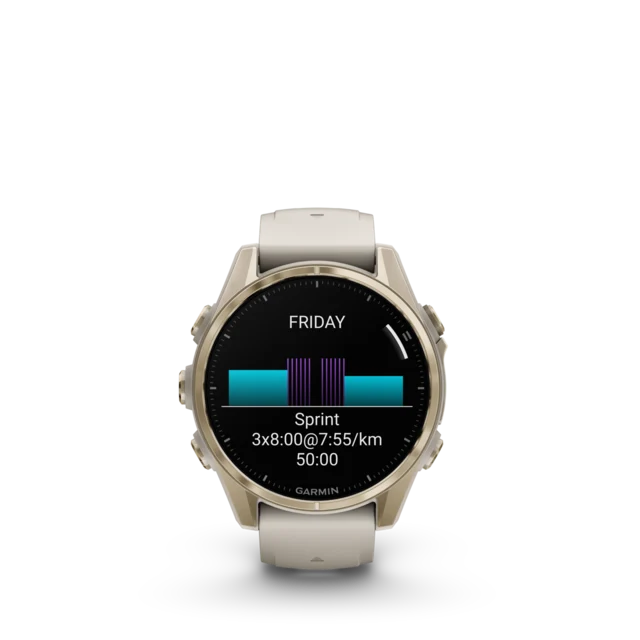 Garmin Fenix 8 AMOLED 43mm GPS Klokke Soft Gold/Dark Sand Band 