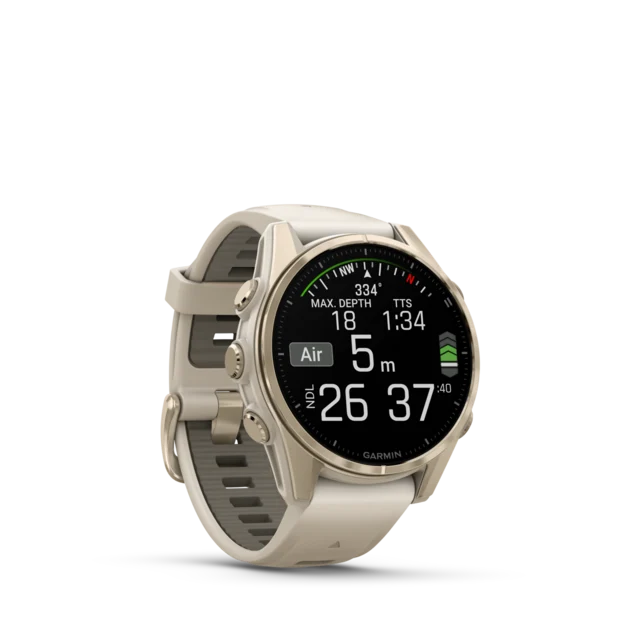 Garmin Fenix 8 AMOLED 43mm GPS Klokke Soft Gold/Dark Sand Band 