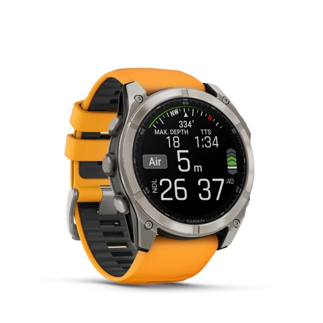 Garmin Fenix 8 AMOLED 51mm GPS Klokke Titan/Graphite Orange Band 