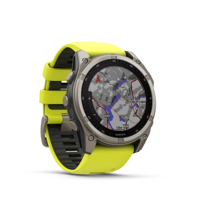 Garmin Fenix 8 Solar 51mm GPS Klokke Titan/Graphite Amp Yellow Band 
