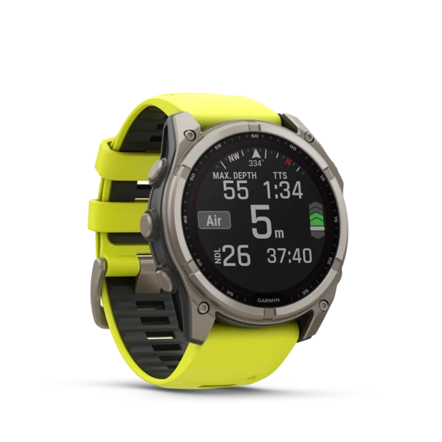 Garmin Fenix 8 Solar 51mm GPS Klokke Titan/Graphite Amp Yellow Band 