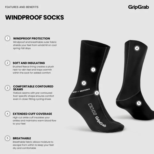 GripGrab Windproof Vår-Høst Sokker Black, Str. S 