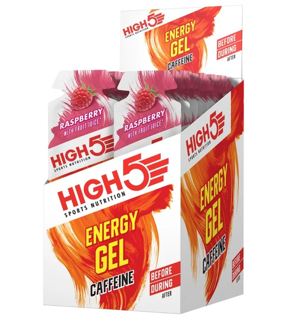 High5 Energigel Koffein Bringebær ESKE Bringebær, 40g, 20 stk 
