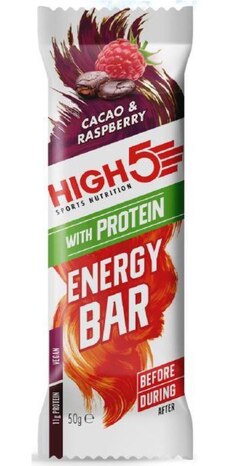 HIGH5 Energibar Protein Kakao/Bringebær 50g, Energibar m/Protein