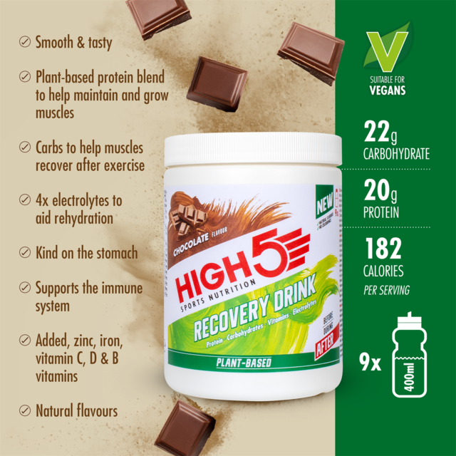 High5 Recovery Drink Proteinpulver 450 gram, Sjokolade, Plantebasert 