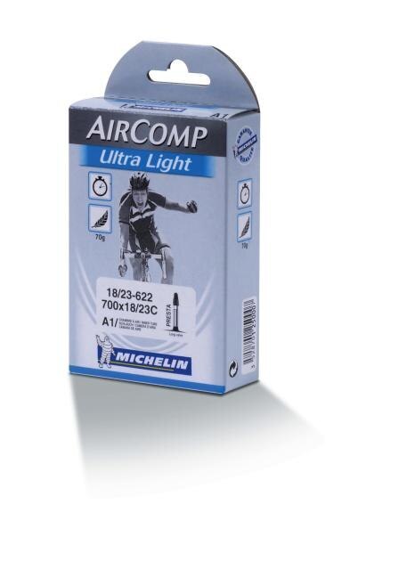 Michelin A1 AirComp Ultra Light Slange Butyl, 18/25x622, 52 mm presta, 75 gr 