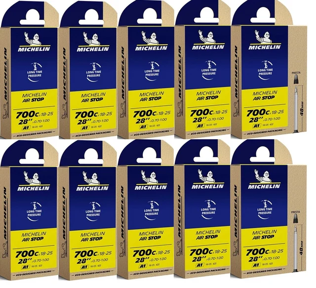 Michelin A1 Airstop Slang - 10 PACK Butyl, 18/25x700C, 48 mm presta, 95 g 