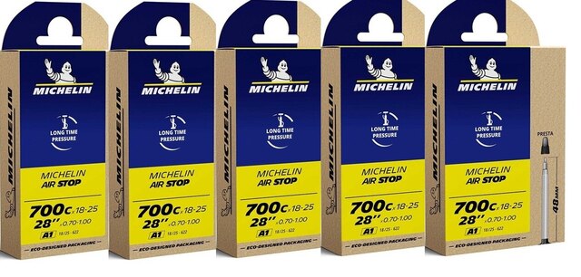 Michelin A1 Airstop Slang - 5 PACK Butyl, 18/25x700C, 48 mm presta, 95 g 