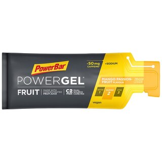 PowerBar PowerGel Fruit Energigel Mango-Pasjonsfrukt m/koffein, 24 x 41 gr