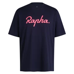 Rapha Men&#39;s Cotton T-skjorte -Large Logo Dark Navy/High-Vis Pink, Str. XS