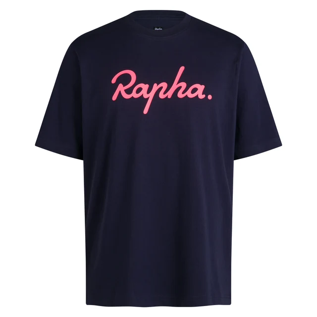 Rapha Men's Cotton T-skjorte -Large Logo Dark Navy/High-Vis Pink, Str. XS 