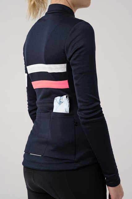 Rapha W's Brevet LS Trøye Dark Navy/Hi-Vis Pink, Str. M 