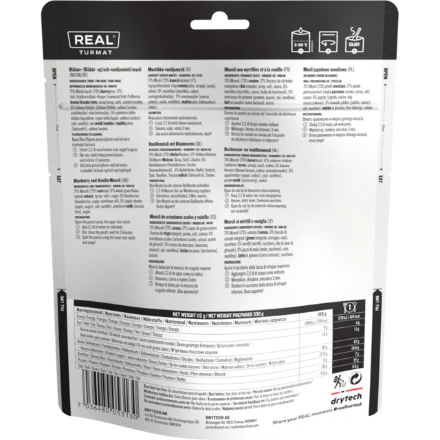 Real Blåbär- och vaniljmüsli Frokost 330g, Laktosefri, Vegetar 