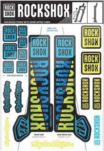 RockShox TLD Dekal Sett Blå/Gul, 2018+ Pike/Yari m.fl. 
