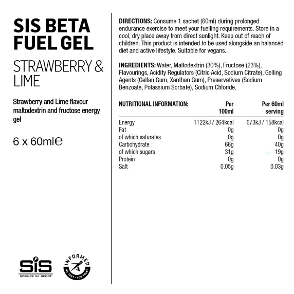 SiS Beta Fuel Energigel 6 x 60ml Jordbær Lime, 6 x 60 ml 