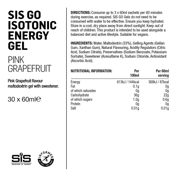 SiS GO Isotonic Energigel Eske Pink Grapefruit, 30 x 60 ml 