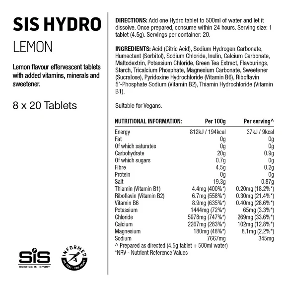 SiS Hydro Tabletter Lemon, 20 x 4,2 g 