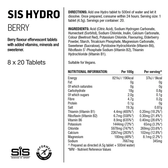 SiS Hydro Tabletter Berry, 20 x 4,2 g 