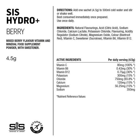 SiS GO Hydro+ Sportsdrikk Berry, 6x4,5g 