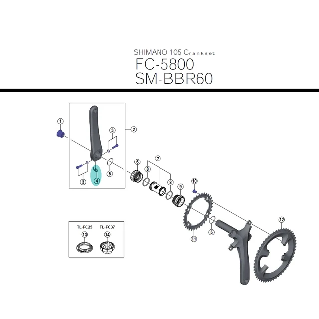 Shimano Låseplate med stift HTII 105 For venstre krankarm 