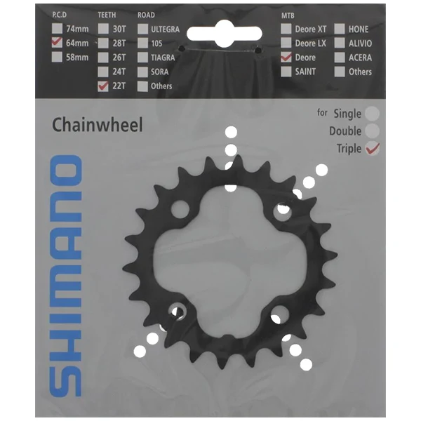 Shimano Deore M590 22T Drev Sort, 64 BCD, 22T 
