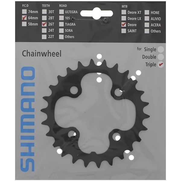 Shimano Deore M590 26T Drev Sort, 64 BCD, 26T 