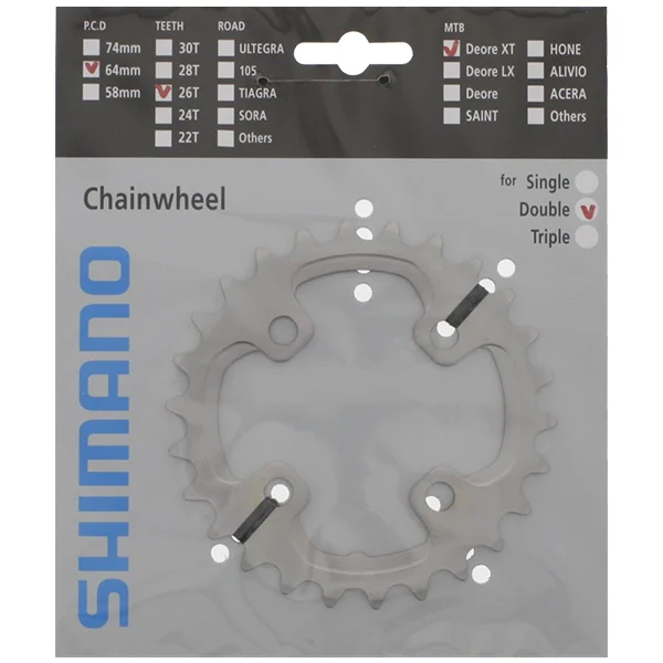 Shimano XT M785 26T Drev Sølv, 64 BCD, 2 x 10-Delt 