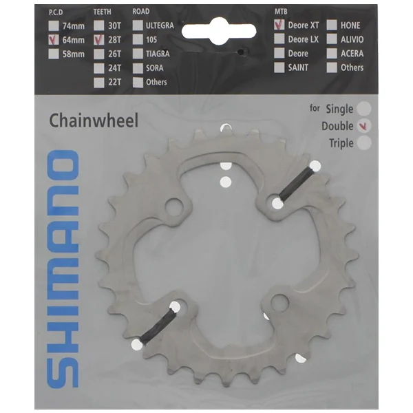 Shimano XT M785 28T Drev Sølv, 64 BCD, 2 x 10-Delt 