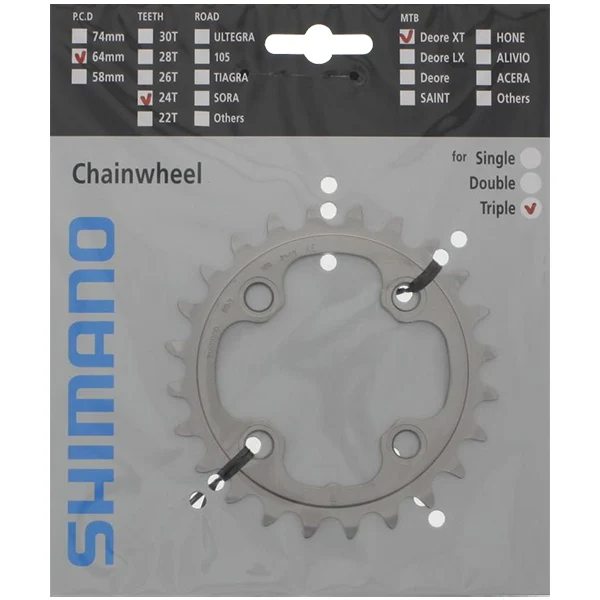 Shimano XT M780 24T Drev Sort, 64 BCD, 10-Delt 