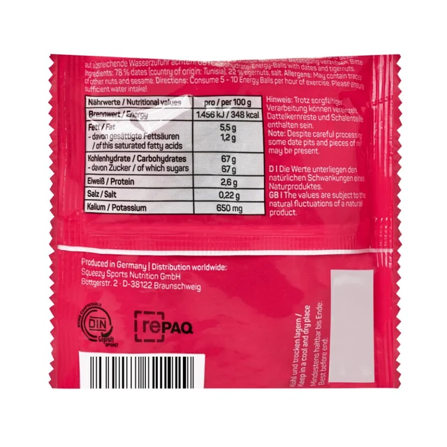 Squeezy Energy Balls Dadler/Tigernøtt, 5 x 10g 