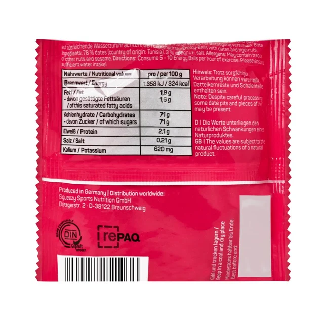 Squeezy Energy Balls Dadler/Kokosnøtt, 5 x 10g 
