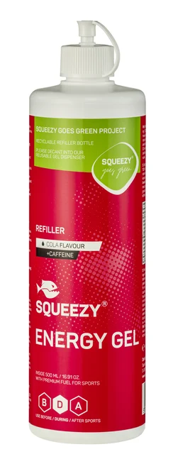 Squeezy Super Energy Gel Refiller Cola + Cola + koffein smak, 500 ml 